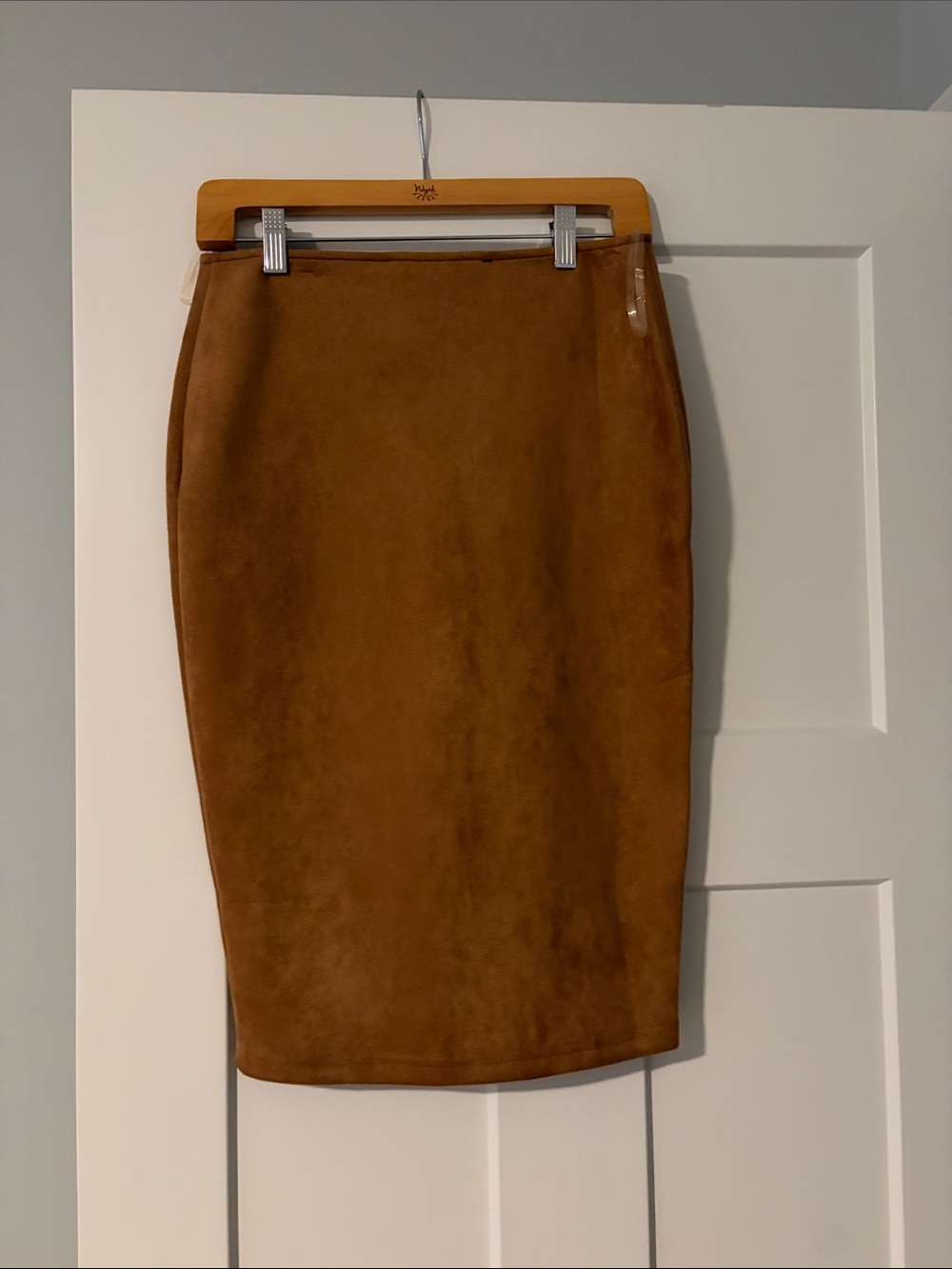 HYFVE Tan Brown Faux Suede Pencil Skirt